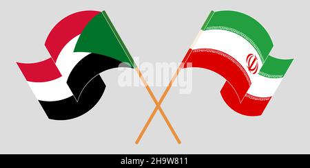 Crossed and waving flags of Iran and Sudan. Vector illustration Stock Vector