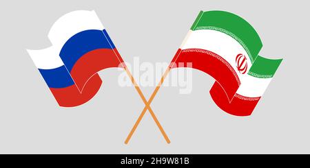 Crossed and waving flags of Iran and Russia. Vector illustration Stock Vector