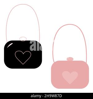 A set of simple images of two women handbag in pink and black color. Vector graphics. Vector illustration Stock Vector
