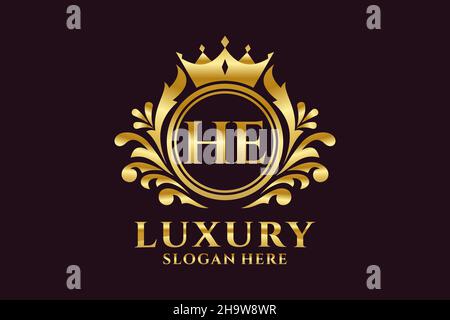 HE Letter Royal Luxury Logo template in vector art for luxurious branding projects and other vector illustration. Stock Vector
