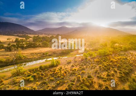 aerial view of Santa Ynez River above Lake Cachuma, Santa Ynez Valley, California Stock Photo