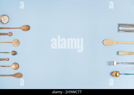 Premium Photo  Mock-up of a frame with kitchen accessories on the sides  and a large blue mixer