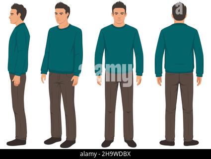 man isolated, front, back and side view Stock Vector