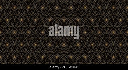 Floral pattern seamless with geometric design. Luxury of gold lines circle overlapping on black background Stock Vector
