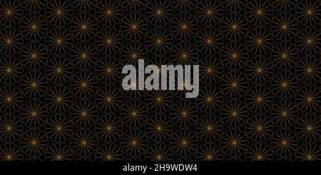 Floral pattern seamless with geometric design. Luxury of gold lines shiny on black background Stock Vector