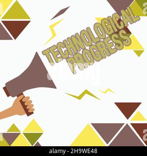 Text showing inspiration Technological Progress. Business concept overall Process of Invention Innovation Diffusion Illustration Of Loud Megaphone Stock Photo