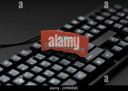 Writing displaying text App Development. Word Written on Development services for awesome mobile and web experiences Typing Online Member Name Lists Stock Photo