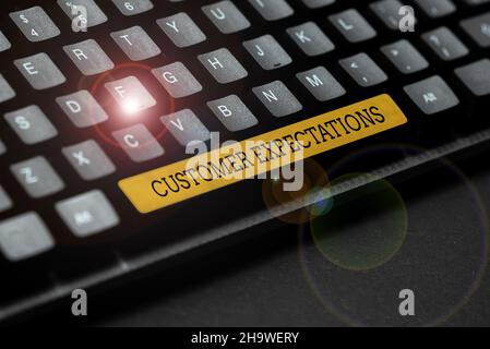 Text showing inspiration Customer Expectations. Word Written on Benefits a Client Expect Surpass the needs and wants Typing Cooking Instructions And Stock Photo