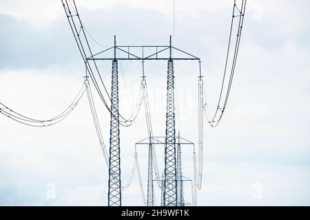 High voltage electric power lines Stock Photo