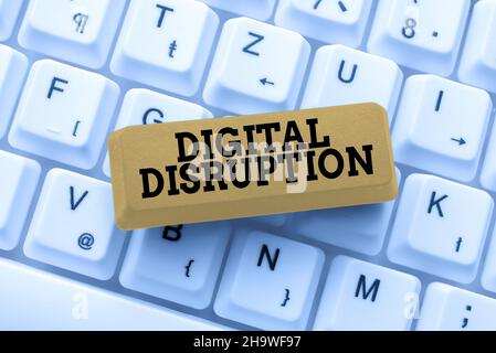 Writing displaying text Digital Disruption. Business showcase Changes that affect technology markets Product makeover Typing Employment Agreement Stock Photo