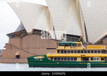 Sydney ferry MV Fairlight an emerald class ferry brought into service in 2021 to serve the F1 manly to circular quay route, passes Sydney opera House Stock Photo