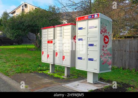 A block of Community Mailboxes somewhere in the Lower Mainland, B. C., Canada. Stock Photo
