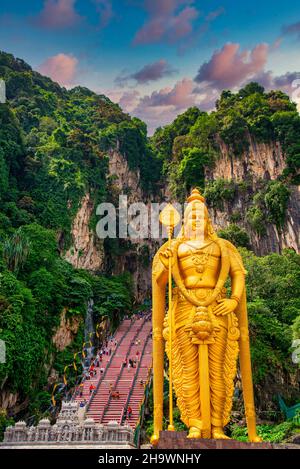 Statue of Lord Muragan and entrance at Batu Caves in Kuala Lumpur, Malaysia. Stock Photo