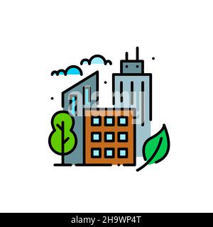 Sustainable city icon. Green alternative urban lifestyle. Pixel perfect, editable colorful icon Stock Vector