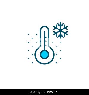 Thermometer with a snowflake. Winter cold weather. Pixel perfect, editable stroke blue icon Stock Vector