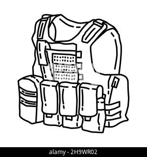 Army Combat Vest Part of Military and Army Force Equipment Hand Drawn ...