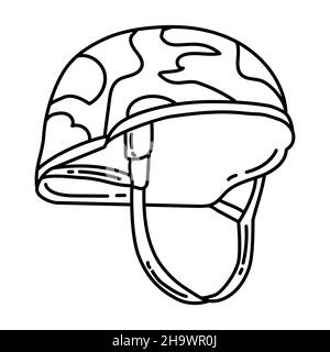 Army Helmet Part of Military and Army Force Equipments Hand Drawn Icon Set Vector. Stock Vector