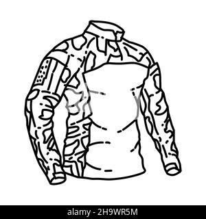 Combat Army Shirt Part of Military and Army Force Equipments Hand Drawn Icon Set Vector. Stock Vector