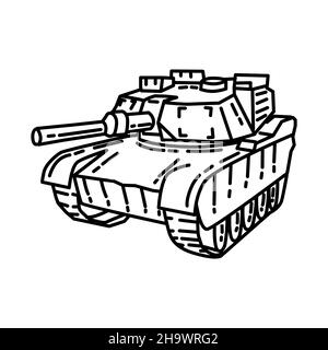 Tank Army Part of Military and Army Force Equipments Hand Drawn Icon Set Vector. Stock Vector