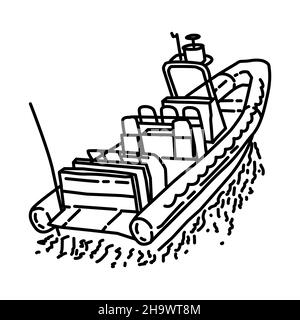 Marine Rigid Hull Inflatable Boat Part of Military and Marine Corps Equipments Hand Drawn Icon Set Vector Stock Vector