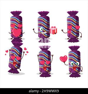 Purple long candy package cartoon character with love cute emoticon. Vector illustration Stock Vector