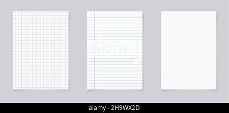 Set of realistic blank sheets of square and lined paper Stock Vector