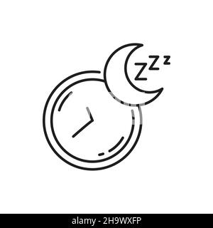 Sleeping time outline icon, healthy lifestyle exercise thin line sign. Healthy sleep and resting thin line pictogram, lack of sleep and insomnia probl Stock Vector