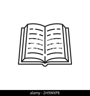 Justice, judgment and law open book isolated notary and legal service thin line icon. Vector textbook or school literature sign. Lawyer lawbook, antiq Stock Vector