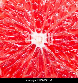 Close-up centered view of red grapefruit. Macro photography. Stock Photo