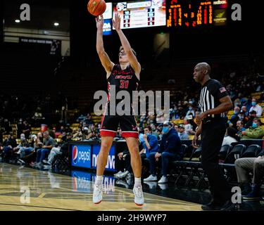 Boulder, CO, USA. 08th Dec, 2021. Eastern Washington Eagles forward Casey Jones (31) takes a jumper in the men's basketball game between Colorado and Eastern Washington at the Coors Events center in Boulder, CO. CU escaped 60-57. Derek Regensburger/CSM/Alamy Live News Stock Photo