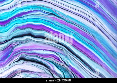 Abstract fluid art background light blue and purple colors. Liquid marble. Acrylic painting on canvas with turquoise gradient. Watercolor backdrop wit Stock Photo