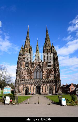Front view of Lichfield Cathedral, Lichfield, Staffordshire, England, UK. Stock Photo