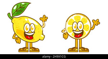 Simple Flat Cute Lemon Cartoon Mascot Characters Vector Illustration Stock Vector