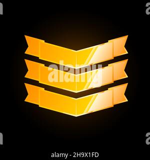 Gold shiny military rank strips, army emblem. isolated on black background. Vector illustration. Stock Vector
