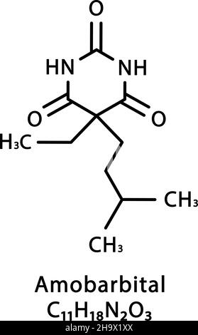 Amobarbital molecular structure. Amylobarbitone skeletal chemical formula. Chemical molecular formula vector illustration Stock Vector