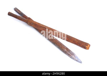 Vintage old rustic Chisel. Isolated on white Stock Photo
