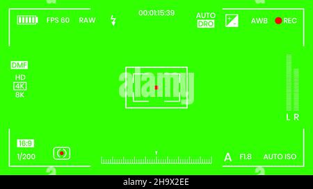 Green colored chroma key camera rec frame viewfinder overlay background screen flat style design vector illustration. Stock Vector