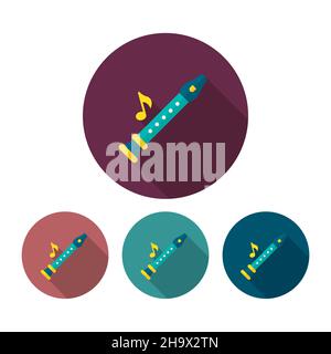 Flute and noted musical note vector icon flat design, long shadow, eps10 Stock Vector