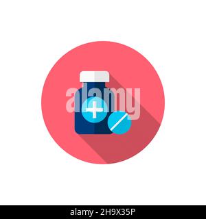 Medicine bottles vector icon symbol, flat design, long shadow Stock Vector