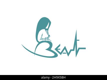 Beat Pregnant Woman Black and White Logo Design Stock Vector