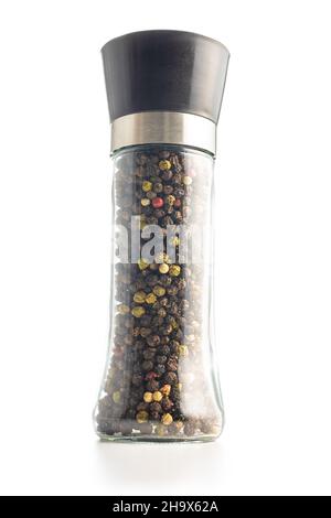 Pepper mill. Pepper shaker isolated on white background. Stock Photo