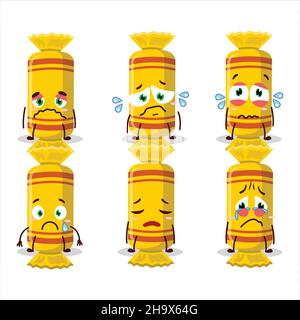 Yellow long candy package cartoon character with sad expression. Vector illustration Stock Vector