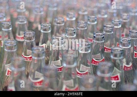 Izmir, Turkey - June 21, 2021: The Cincibir brand old glass empty soda bottles. Editorial shot in Izmir Turkey Stock Photo