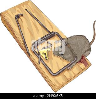 Mouse in a mousetrap. Vector illustration. Stock Vector