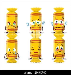 Yellow long candy package cartoon character with sad expression. Vector illustration Stock Vector