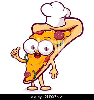 Cartoon pizza slice character with a chef hat. Stock Photo