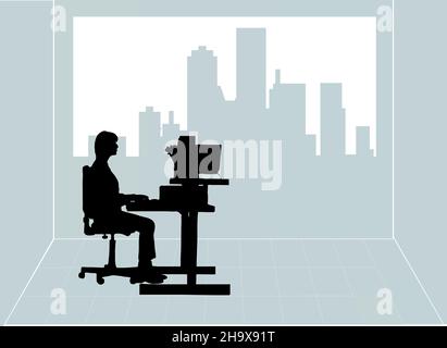 Silhouette of woman in a business office Stock Vector