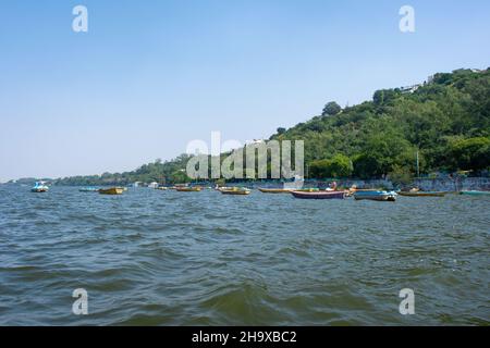 Boats in the upper lake at Bhopal which is also known as 'city of lakes ...