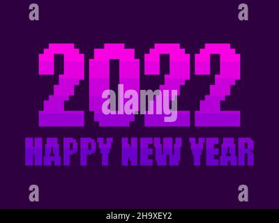 2022 Happy New Year pixel art style. Congratulation text in 8-bit retro video game style. Festive text in 80s style. Festive design for greeting cards Stock Vector