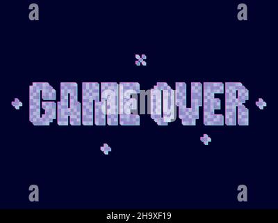 Game over, pixel art. Pixel text informing about the loss in the game. Text in 8-bit retro video game style from 80s - 90s. Design for printing, wrapp Stock Vector